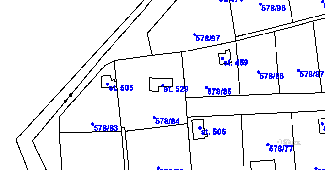 Parcela st. 529 v KÚ Vyšný, Katastrální mapa
