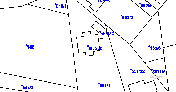 Parcela st. 532 v KÚ Vyšný, Katastrální mapa