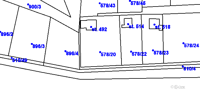 Parcela st. 578/20 v KÚ Vyšný, Katastrální mapa