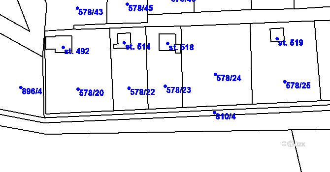 Parcela st. 578/23 v KÚ Vyšný, Katastrální mapa