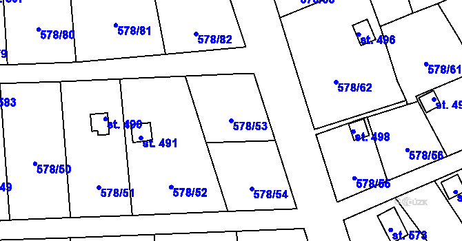 Parcela st. 578/53 v KÚ Vyšný, Katastrální mapa