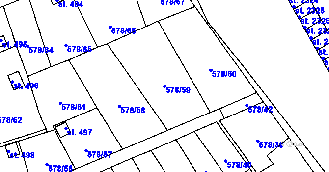 Parcela st. 578/59 v KÚ Vyšný, Katastrální mapa