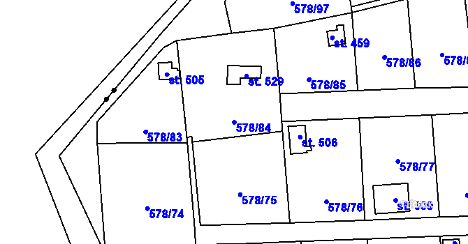 Parcela st. 578/84 v KÚ Vyšný, Katastrální mapa