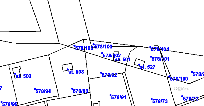 Parcela st. 578/102 v KÚ Vyšný, Katastrální mapa