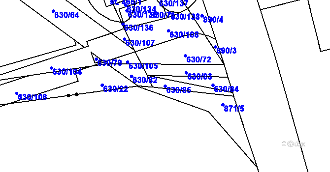 Parcela st. 630/85 v KÚ Vyšný, Katastrální mapa