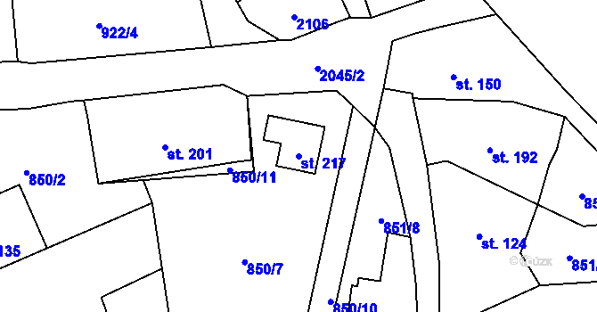 Parcela st. 217 v KÚ Kladné-Dobrkovice, Katastrální mapa