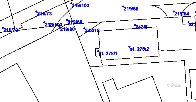 Parcela st. 278/1 v KÚ Přísečná-Domoradice, Katastrální mapa