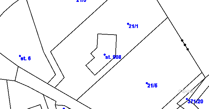 Parcela st. 908 v KÚ Přísečná-Domoradice, Katastrální mapa