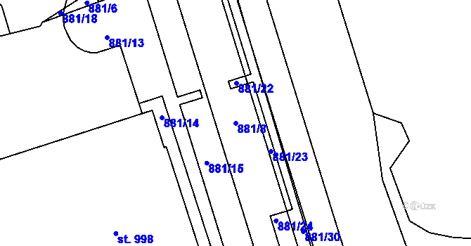 Parcela st. 881/8 v KÚ Přísečná-Domoradice, Katastrální mapa