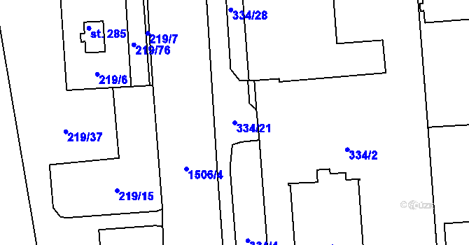 Parcela st. 334/21 v KÚ Přísečná-Domoradice, Katastrální mapa
