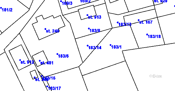 Parcela st. 183/14 v KÚ Přísečná-Domoradice, Katastrální mapa