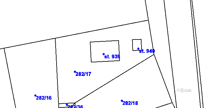 Parcela st. 939 v KÚ Přísečná-Domoradice, Katastrální mapa