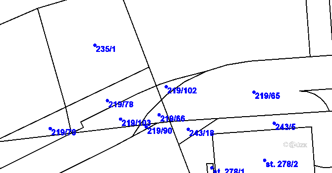 Parcela st. 219/102 v KÚ Přísečná-Domoradice, Katastrální mapa