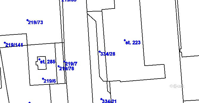 Parcela st. 334/28 v KÚ Přísečná-Domoradice, Katastrální mapa