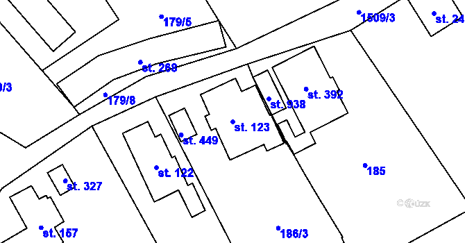 Parcela st. 123 v KÚ Přísečná-Domoradice, Katastrální mapa