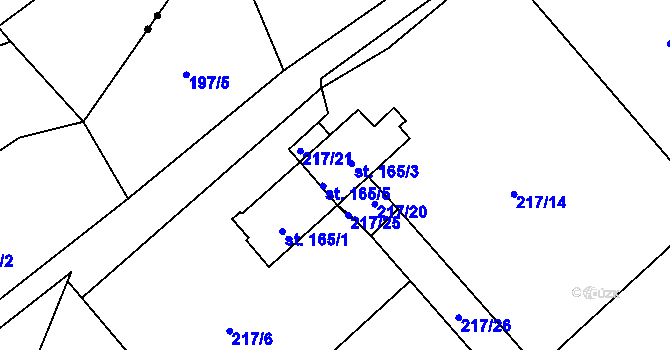 Parcela st. 165/2 v KÚ Přísečná-Domoradice, Katastrální mapa