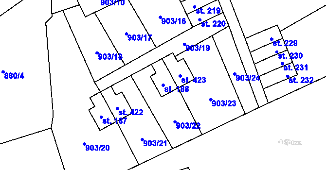 Parcela st. 188 v KÚ Přísečná-Domoradice, Katastrální mapa