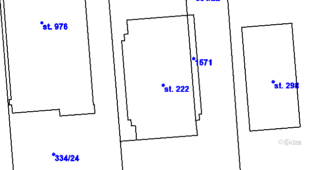 Parcela st. 222 v KÚ Přísečná-Domoradice, Katastrální mapa