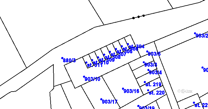 Parcela st. 308 v KÚ Přísečná-Domoradice, Katastrální mapa