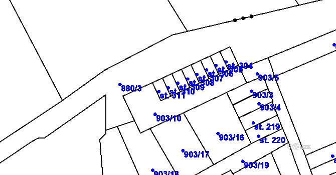 Parcela st. 310 v KÚ Přísečná-Domoradice, Katastrální mapa
