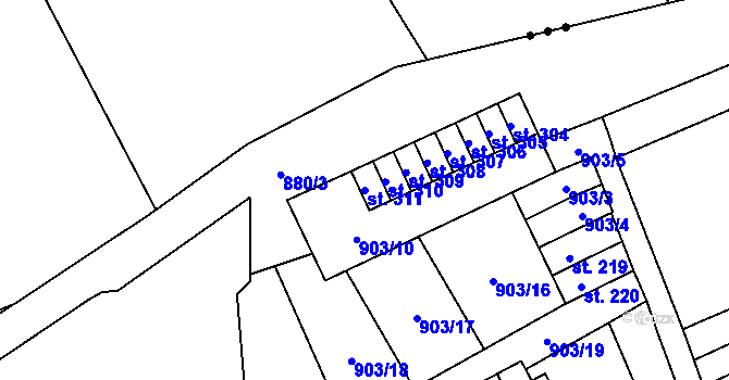Parcela st. 311 v KÚ Přísečná-Domoradice, Katastrální mapa