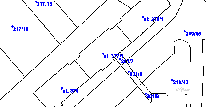 Parcela st. 377/1 v KÚ Přísečná-Domoradice, Katastrální mapa