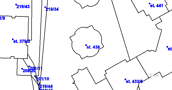 Parcela st. 438 v KÚ Přísečná-Domoradice, Katastrální mapa