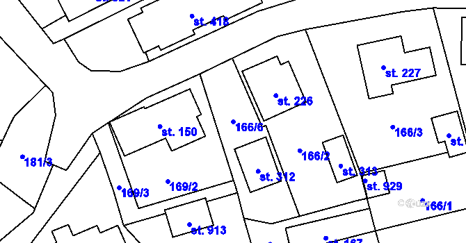 Parcela st. 166/6 v KÚ Přísečná-Domoradice, Katastrální mapa