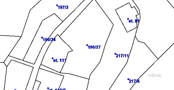 Parcela st. 196/27 v KÚ Přísečná-Domoradice, Katastrální mapa