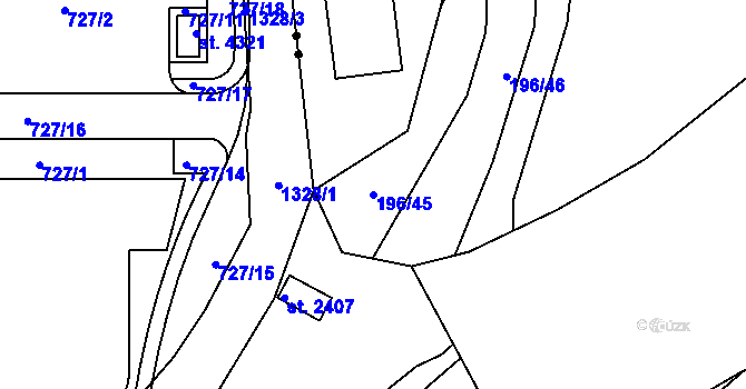 Parcela st. 196/45 v KÚ Přísečná-Domoradice, Katastrální mapa