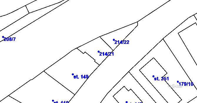 Parcela st. 214/21 v KÚ Přísečná-Domoradice, Katastrální mapa