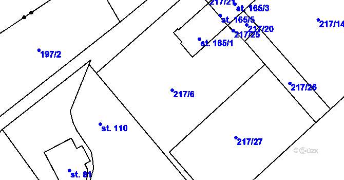 Parcela st. 217/6 v KÚ Přísečná-Domoradice, Katastrální mapa