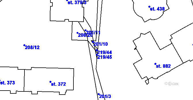 Parcela st. 219/44 v KÚ Přísečná-Domoradice, Katastrální mapa