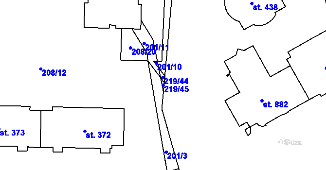 Parcela st. 219/45 v KÚ Přísečná-Domoradice, Katastrální mapa