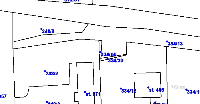 Parcela st. 334/14 v KÚ Přísečná-Domoradice, Katastrální mapa