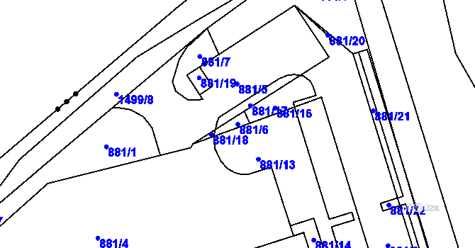 Parcela st. 881/6 v KÚ Přísečná-Domoradice, Katastrální mapa