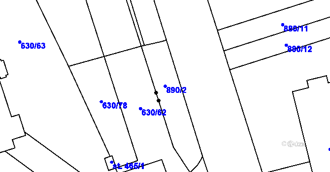 Parcela st. 890/2 v KÚ Přísečná-Domoradice, Katastrální mapa