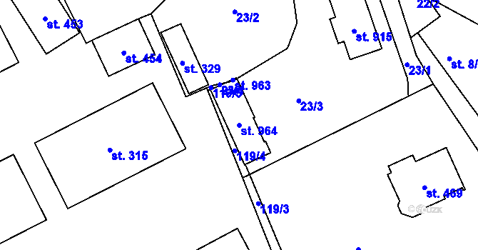 Parcela st. 964 v KÚ Přísečná-Domoradice, Katastrální mapa