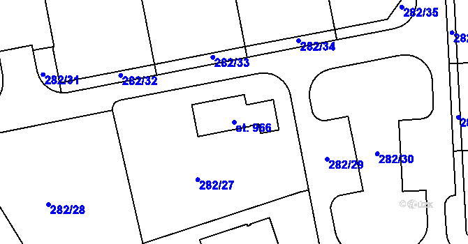 Parcela st. 966 v KÚ Přísečná-Domoradice, Katastrální mapa
