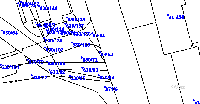 Parcela st. 890/3 v KÚ Přísečná-Domoradice, Katastrální mapa