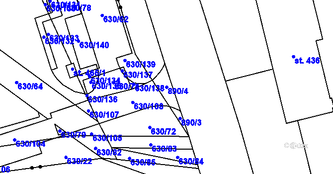 Parcela st. 890/4 v KÚ Přísečná-Domoradice, Katastrální mapa