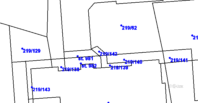 Parcela st. 219/142 v KÚ Přísečná-Domoradice, Katastrální mapa