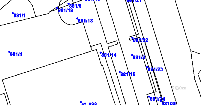 Parcela st. 881/14 v KÚ Přísečná-Domoradice, Katastrální mapa