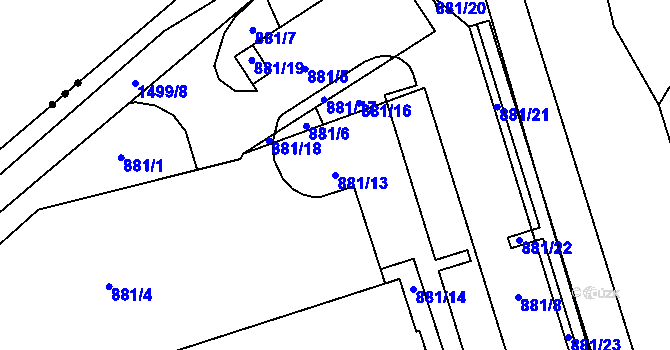 Parcela st. 881/13 v KÚ Přísečná-Domoradice, Katastrální mapa