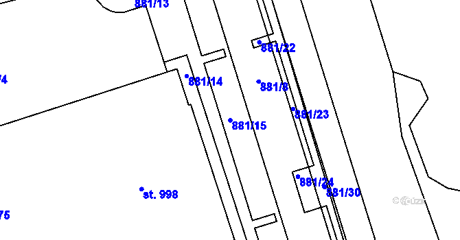 Parcela st. 881/15 v KÚ Přísečná-Domoradice, Katastrální mapa