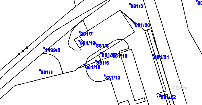 Parcela st. 881/17 v KÚ Přísečná-Domoradice, Katastrální mapa