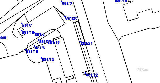 Parcela st. 881/21 v KÚ Přísečná-Domoradice, Katastrální mapa