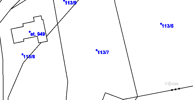 Parcela st. 113/7 v KÚ Přísečná-Domoradice, Katastrální mapa