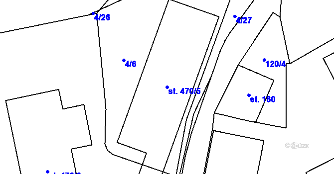 Parcela st. 470/5 v KÚ Přísečná-Domoradice, Katastrální mapa