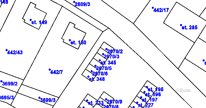 Parcela st. 2670/3 v KÚ Český Rudolec, Katastrální mapa